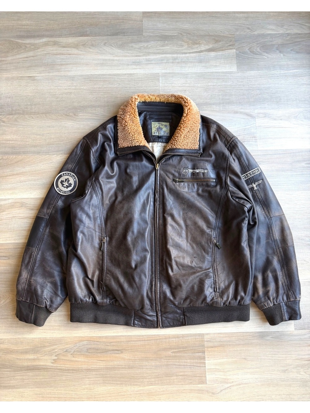 Vintage Aviator Leather Bomber Jacket